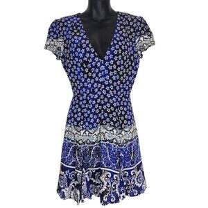 Lovers + Friends Cassidy V-Neck Mini Dress Size XS Paisley‎ Black Blue